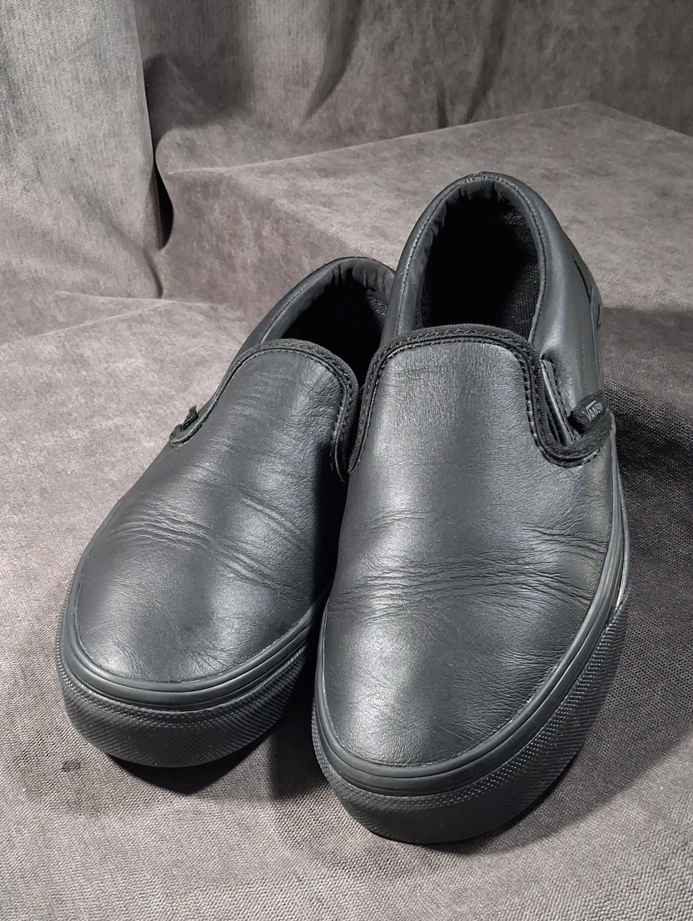 Vans Classic Slip On Blackout Mono Black Smooth Leather Sneakers VG- US 5.5